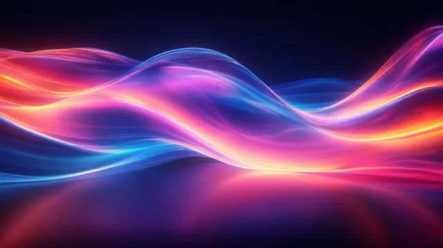 Neon light trails resembling fiber optic signals weave across a dark abstract network background.
