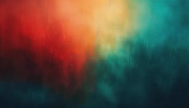 Abstract textured color field blending warm orange-red haze into cool green-blue tones