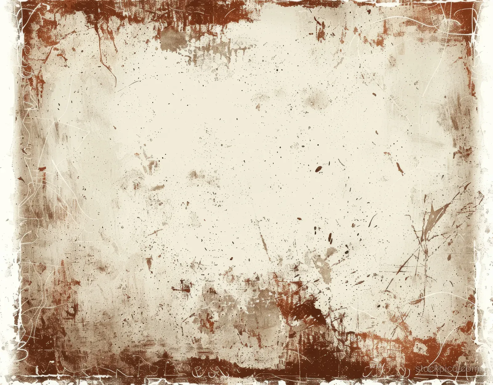 Distressed white background with a rust-brown grunge border frame and worn speckled texture.