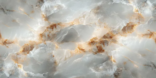 Abstract marble texture with cream and white swirls and golden brown vein streaks