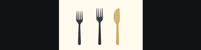 Minimal cutlery trio on cream background, fork spoon and knife