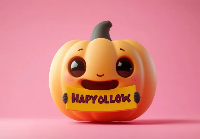 Cute 3D Cartoon Pumpkin with Happy Halloween Sign
