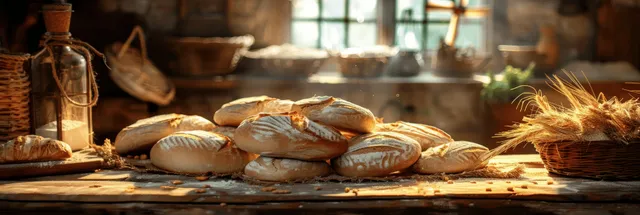 Hands shaping unleavened matzah dough on a wooden table in a sunlit rustic kitchen