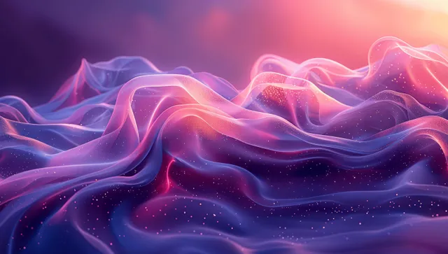 Neon blue and purple wave ribbons flowing across a softly lit abstract gradient background with Sci Fi Technology Mood