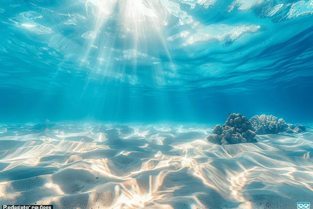 Split View of Turquoise Ocean Waves and Sunlit Sky Above, Tropical Beach Shore