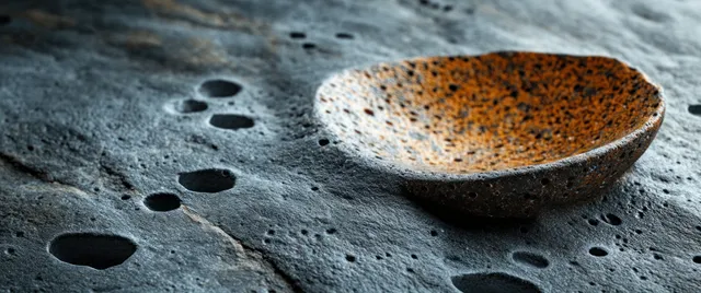 Weathered gray stone surface with etched paw prints and shallow water droplets