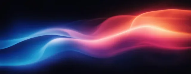 Flowing neon gradients ripple across black background with glowing light streaks