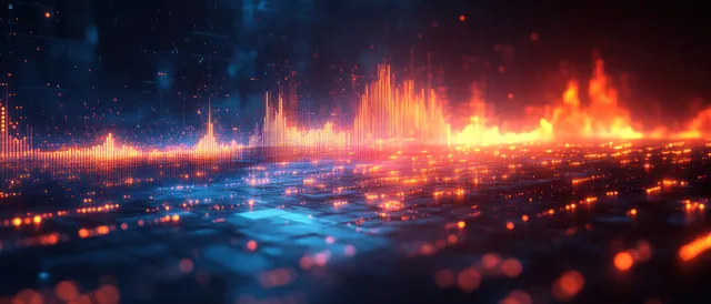 Cyberpunk financial chart with glowing line graphs and neon data streams over city skyline