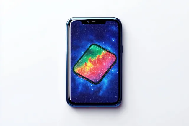 Smartphone on white background showing colorful galaxy abstract screen