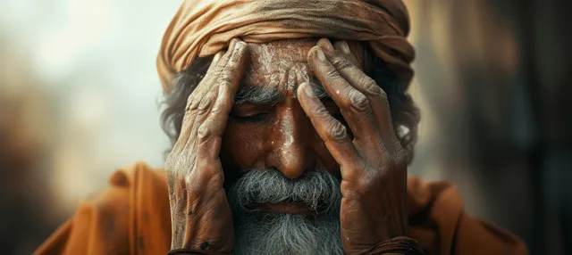 Jesus heals an elderly blind man in a warm, softly blurred biblical scene.