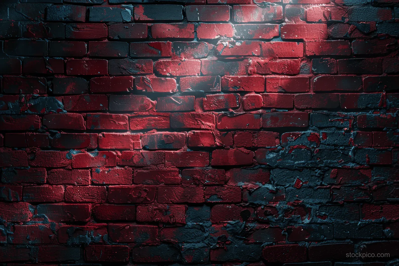 Red and black brick wall with peeling paint and gritty, weathered texture visible across the surface.