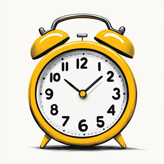 Bright yellow vintage alarm clock with two bells and metal handle showing an analog time reading on a clean background.