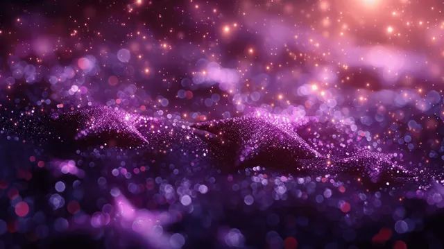 Purple starry bokeh lights glowing over dark cosmic waves