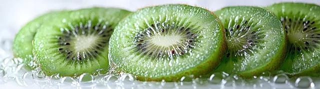 Close-up of a vibrant green kiwi slice showcasing its seeds and crisp texture against a pure white background.