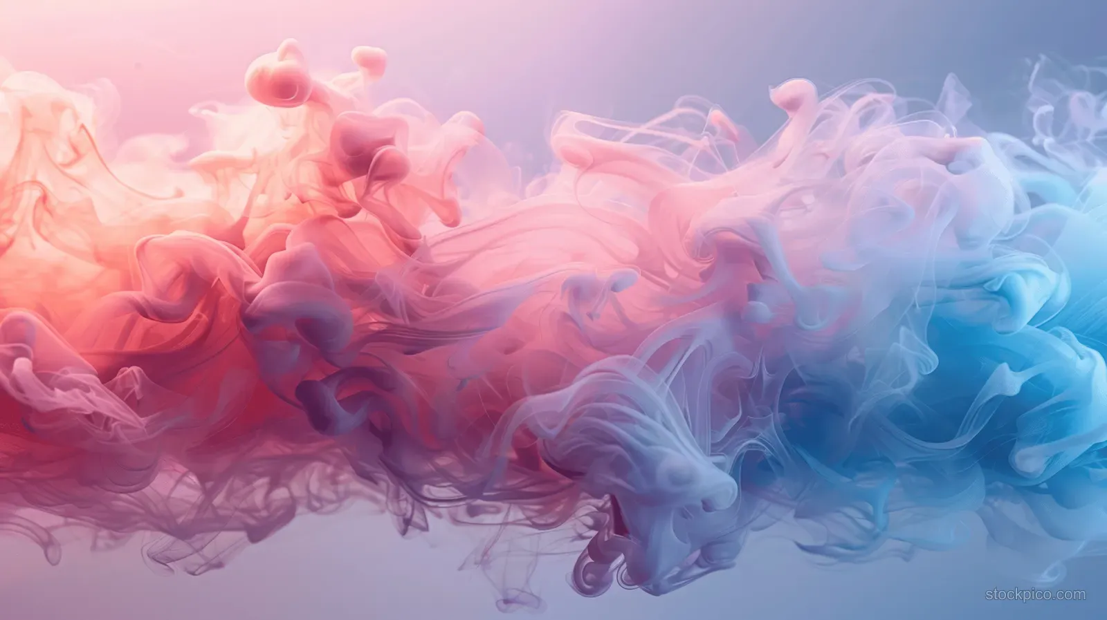 Pink and blue smoke clouds swirl over a soft pastel background like a party reveal backdrop.