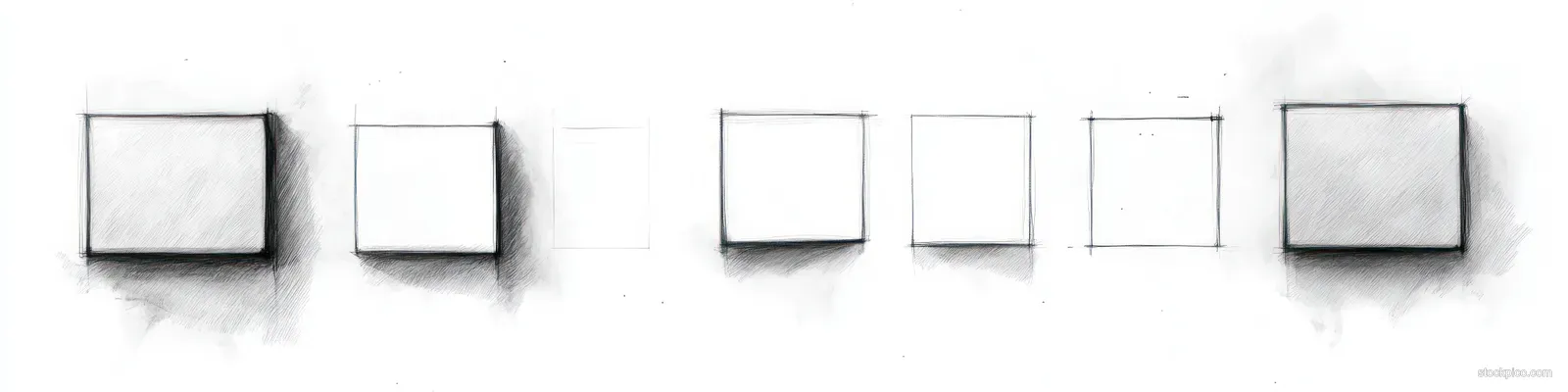 Hand-drawn black ink square frame outlines arranged on a clean white background.