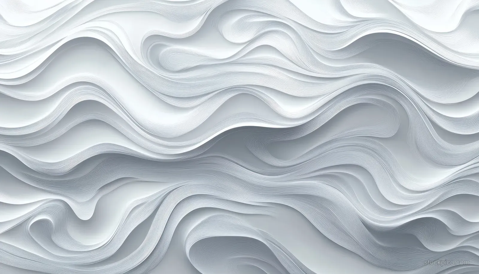 Abstract background with smooth, flowing waves in soft white and gray tones, creating a calm and contemporary visual texture.