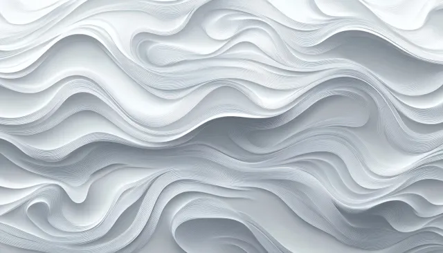 Abstract background with smooth, flowing waves in soft white and gray tones, creating a calm and contemporary visual texture.