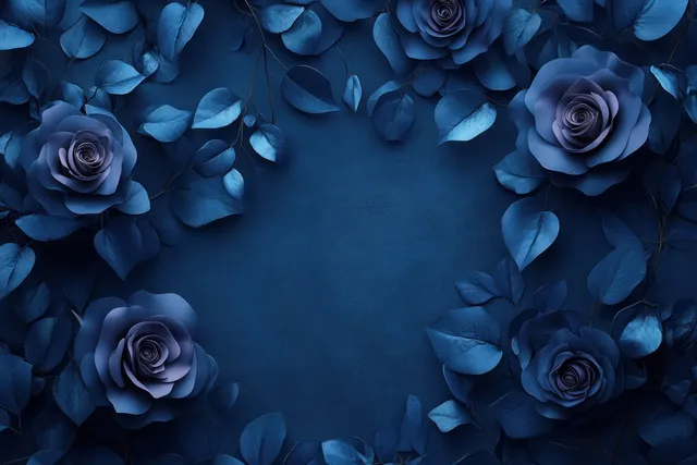Dark Blue Paper Roses Framing an Empty Floral Center