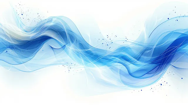 Abstract blue and white wave flow background with airy gradients and spray particles