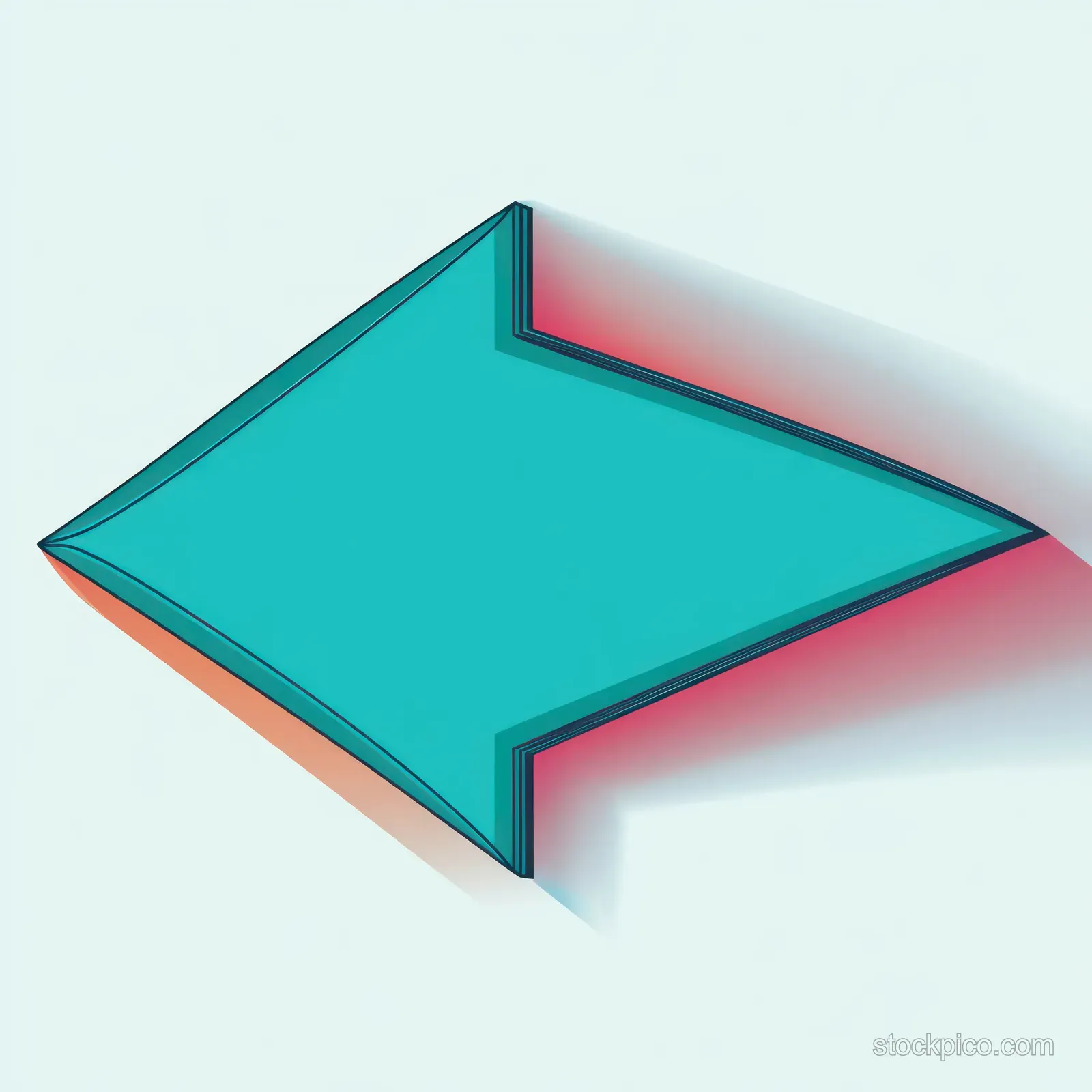 Turquoise 3D arrow pointing left with red and blue soft shadows on a light background.