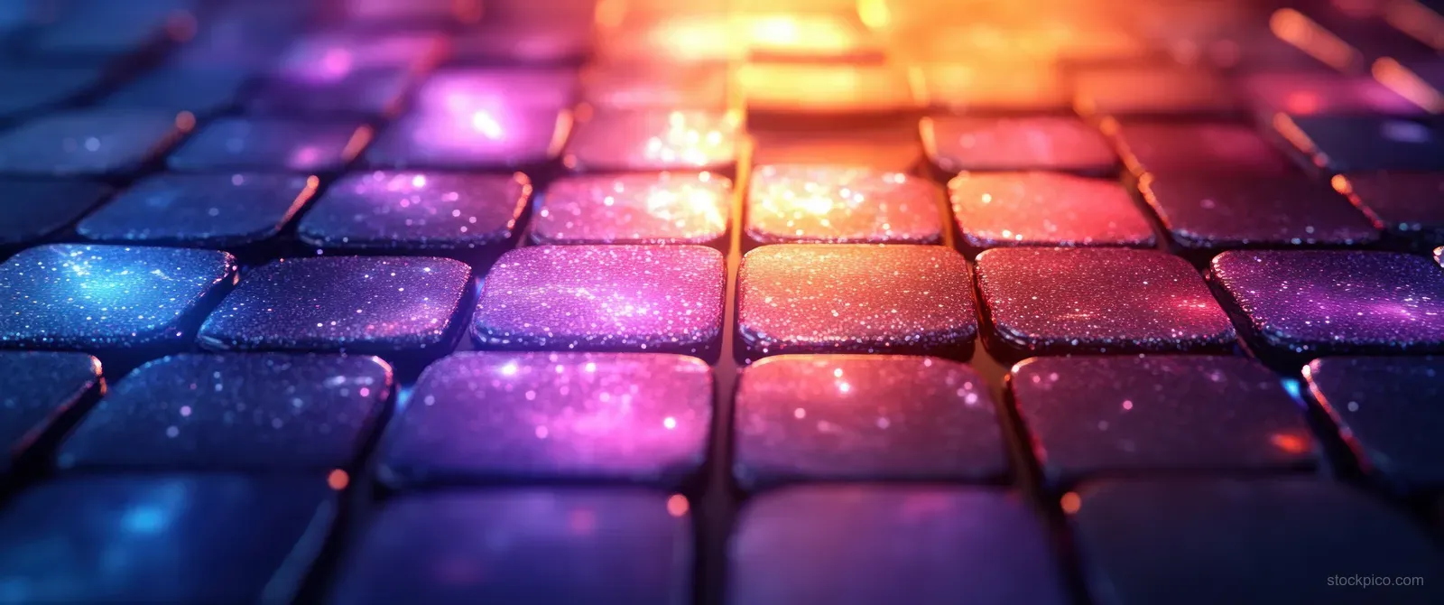 Neon Python programming tiles scattered on a table with glowing light and blank space for text.