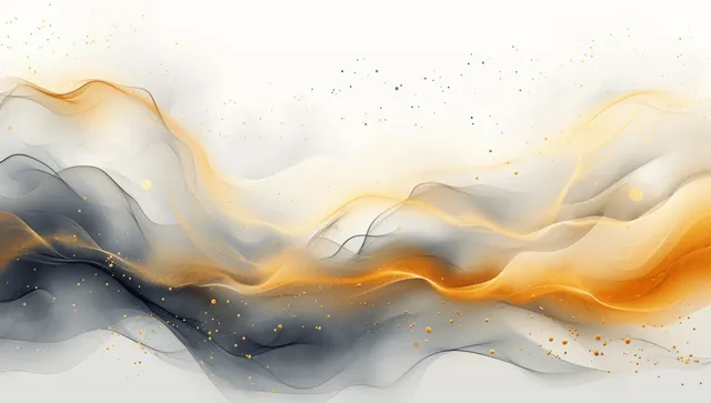 Watercolor sea waves swirl in gold gray and white with misty splashes
