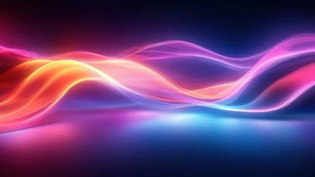 Futuristic luminous waves represent fiber-optic transmission and high-speed data communication with dynamic motion and glowing gradients.
