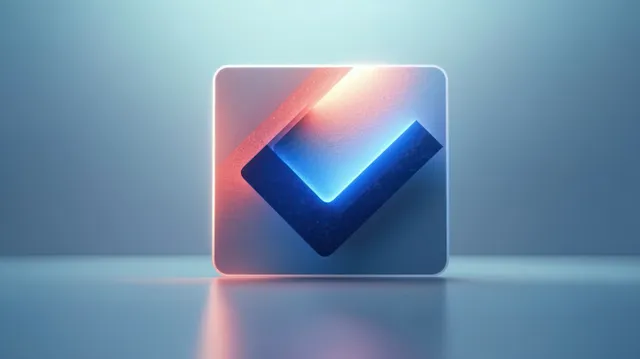 A glowing 3D checkmark productivity icon on a rounded square tile over a soft blue gradient background.