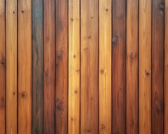 Close-up of warm brown vertical wooden planks with visible grain and soft sunlight shadows.