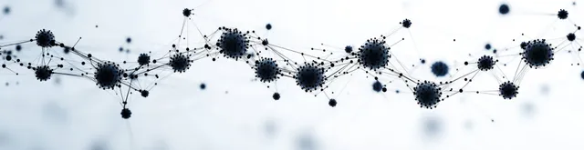 Abstract network of dots and connecting lines across a geometric light background