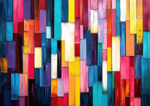 Colorful vertical blocks with textured brush strokes forming a vibrant mosaic pattern background
