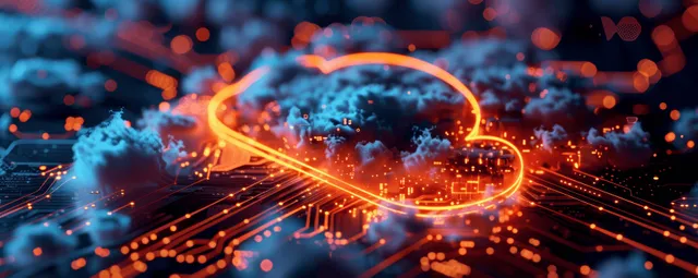 Futuristic encrypted cloud security shield hovering over glowing network data lines