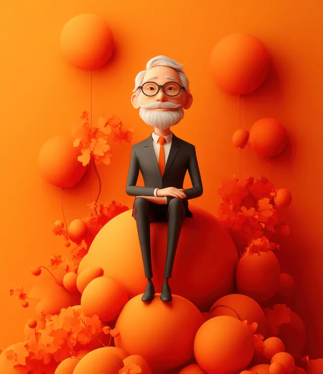 3D businessman figurine standing on layered red speech bubbles, laptop symbol, cartoon dialogue scene