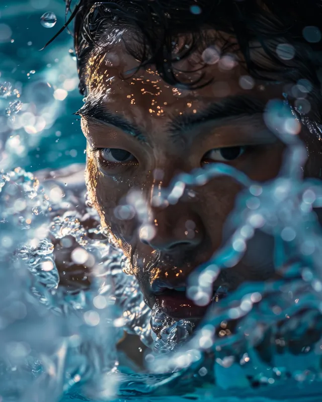 Artistic swimmer team forms synchronized wave shapes in blue water during free routine