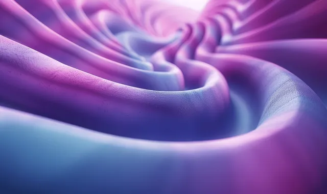 Blue and purple circular spiral 3D render with glossy gradient swirls and rings
