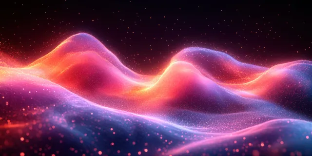 Neon wavy energy lines glowing across a dark space-like background with musical rhythm detail