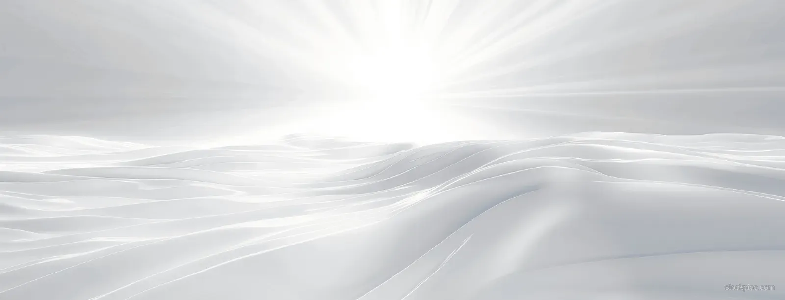 Bright white light rays burst from the center across a blurred horizon with smooth wave-like reflections.