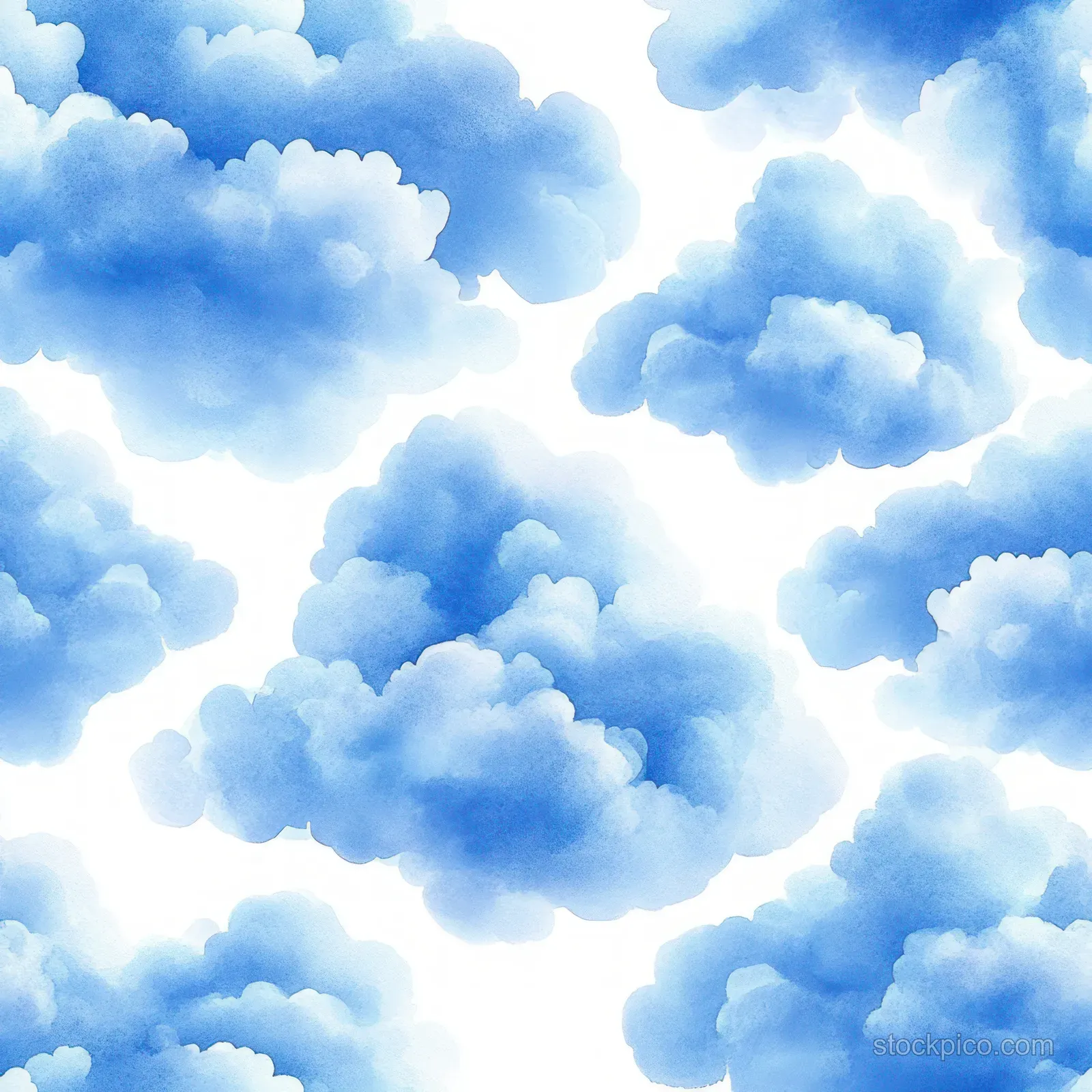 Light blue watercolor clouds blend into a seamless repeating pattern on a white background.