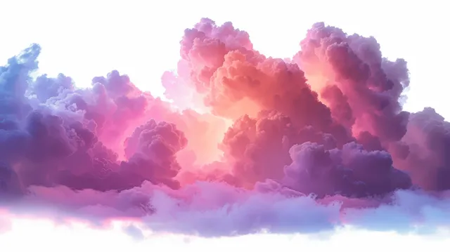 Pastel pink and purple cloud with a glowing neon square light halo in a foggy minimalist background.