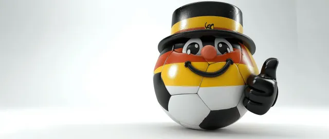 3D soccer ball character with German-themed top hat and thumbs up on a light studio background