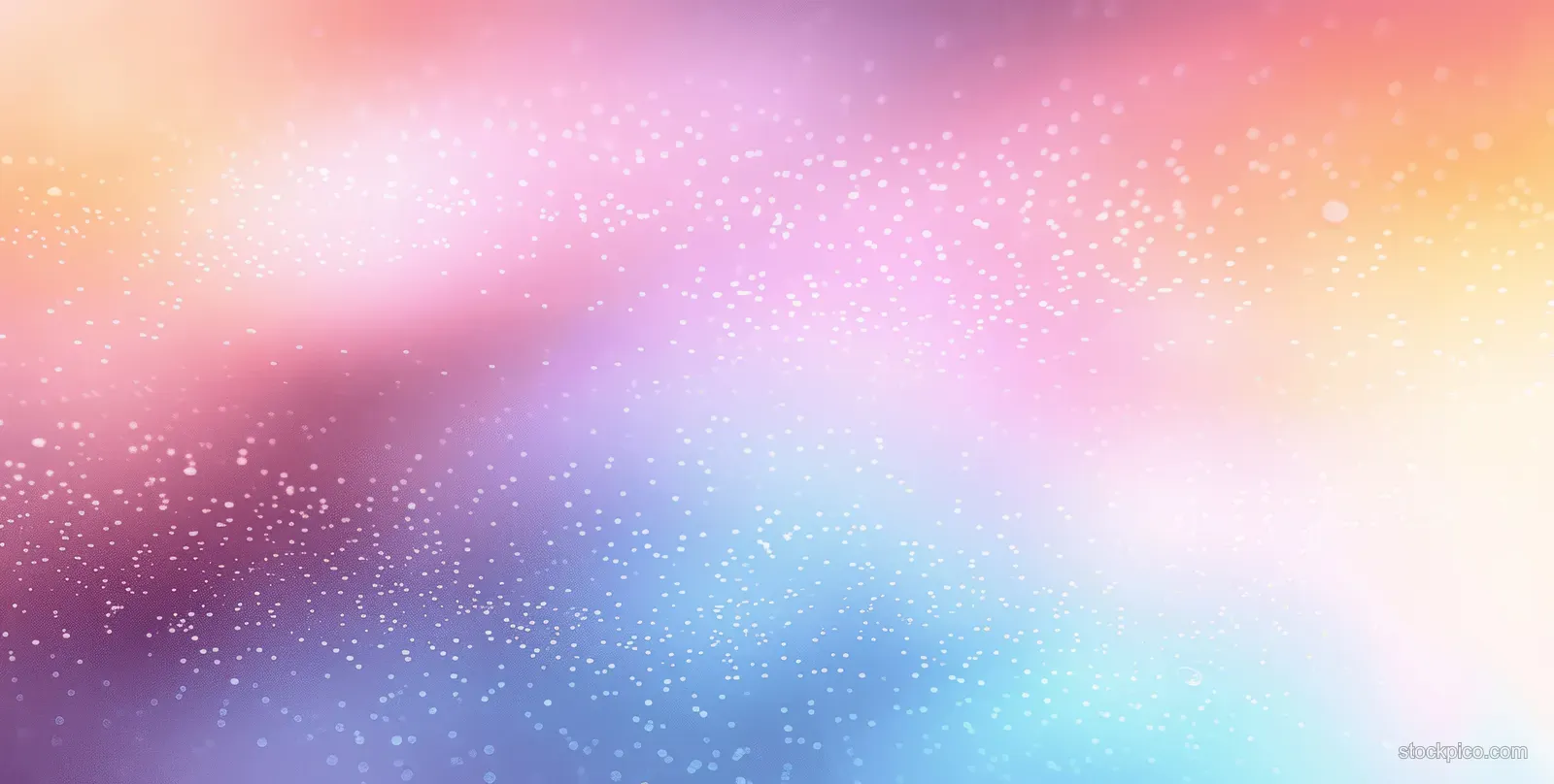Pastel rainbow gradient background with watercolor glow and grainy bokeh speckles across the surface.
