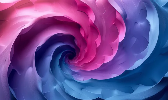 Blue and purple spiral gradient abstract background with layered folds