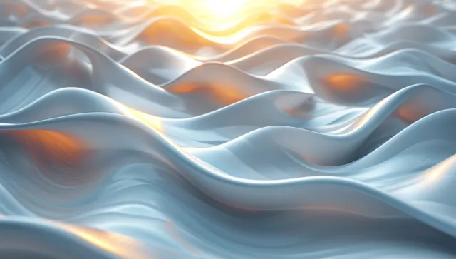 Abstract curved white waves with warm light and smooth 3D depth