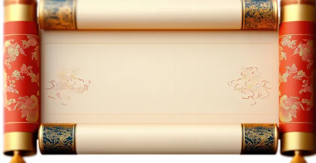 Blank traditional scroll unrolled on a light background with red and gold ornate end caps.
