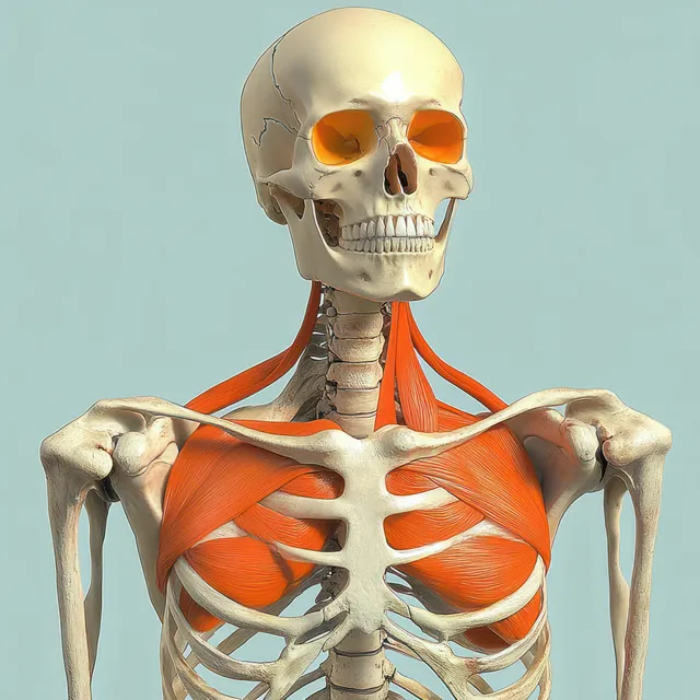 3D anatomical render of pectoralis minor and shoulder muscles with chiaroscuro lighting