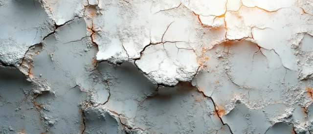 Weathered white concrete wall with cracked plaster texture and soft diffuse lighting