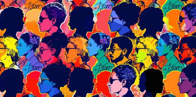 Colorful Pop Art Human Silhouettes in Seamless Collage Pattern