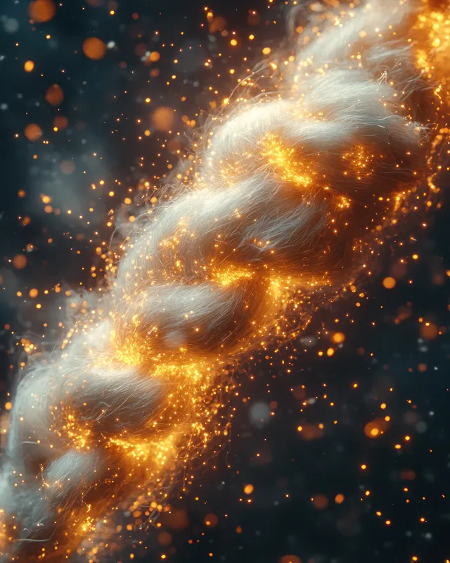 Glowing electric bursts scatter particles through interwoven fabric threads as dark stains dissolve in a macro 3D scene.