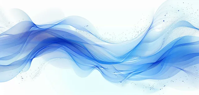 Blue and white abstract wave banner background with soft gradient and airy splash detail